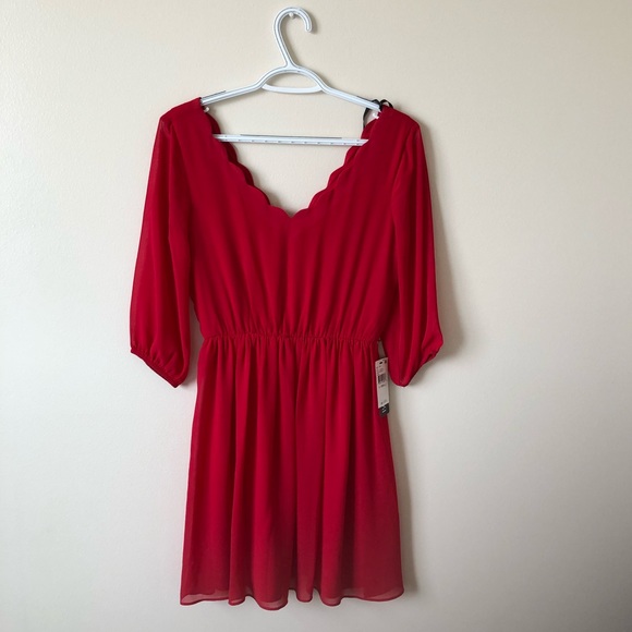 BCX Dresses & Skirts - BCX Red Scalloped Fit and Flare Dress XS